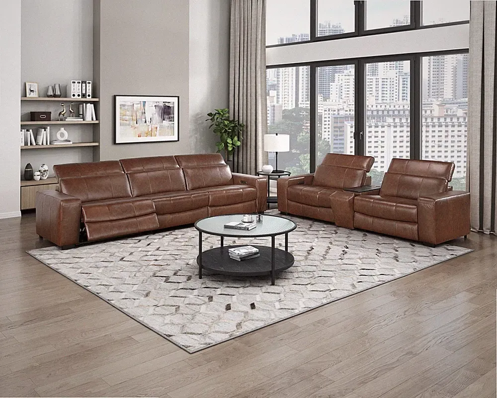 100% TOP GRAIN LEATHER BROWN POWER RECLINING SOFA LOVESEAT LIVINGROOM FURNITURE