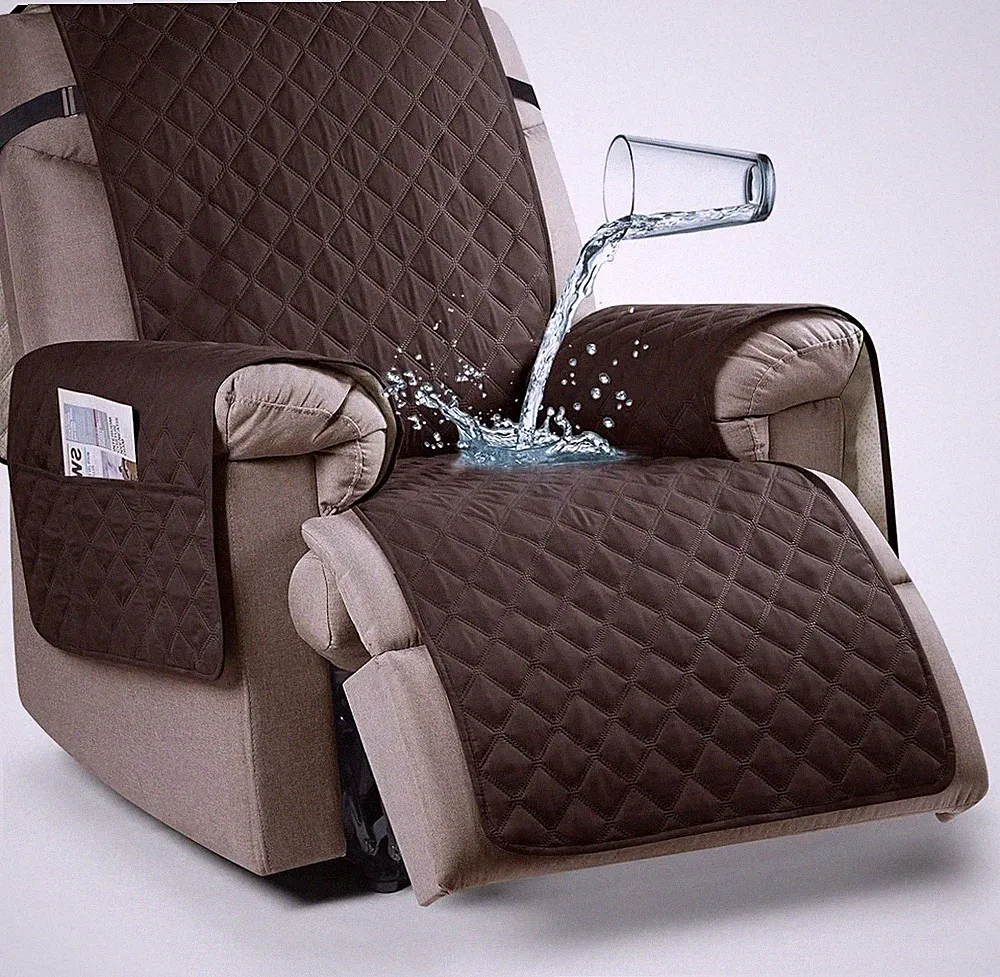 23 Inch Chocolate Recliner Cover Waterproof Furniture Protector With Pockets