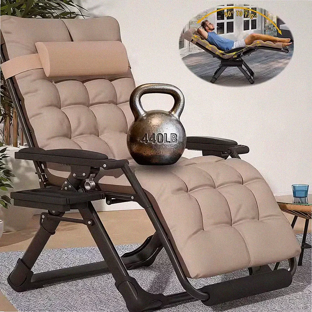 29 In.W Oversized Zero Gravity Chair Metal Outdoor Chaise Lounge with Khaki Remo