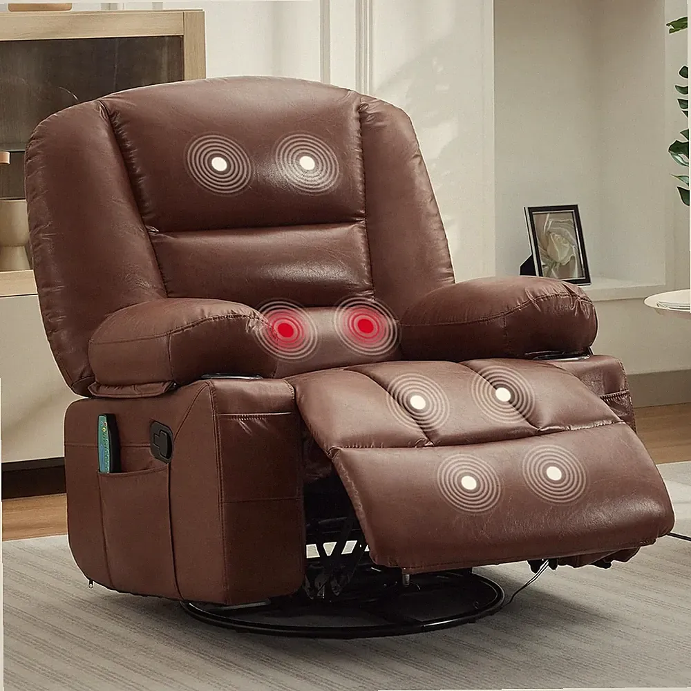 360° Swivel Manual Massage Rocker Recliner Chair with Heat and Vibration Adults