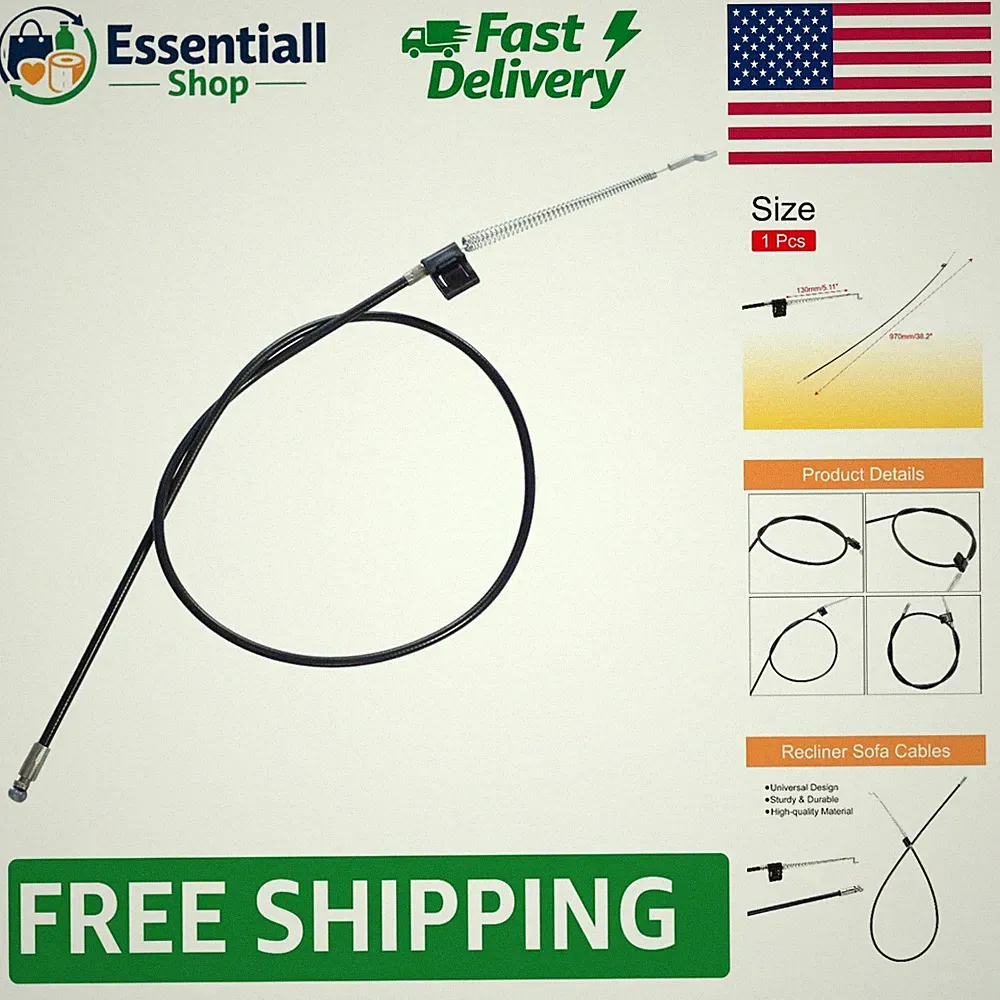 38.2in Black Universal Recliner Cable - Easy Installation Metal Release Wire