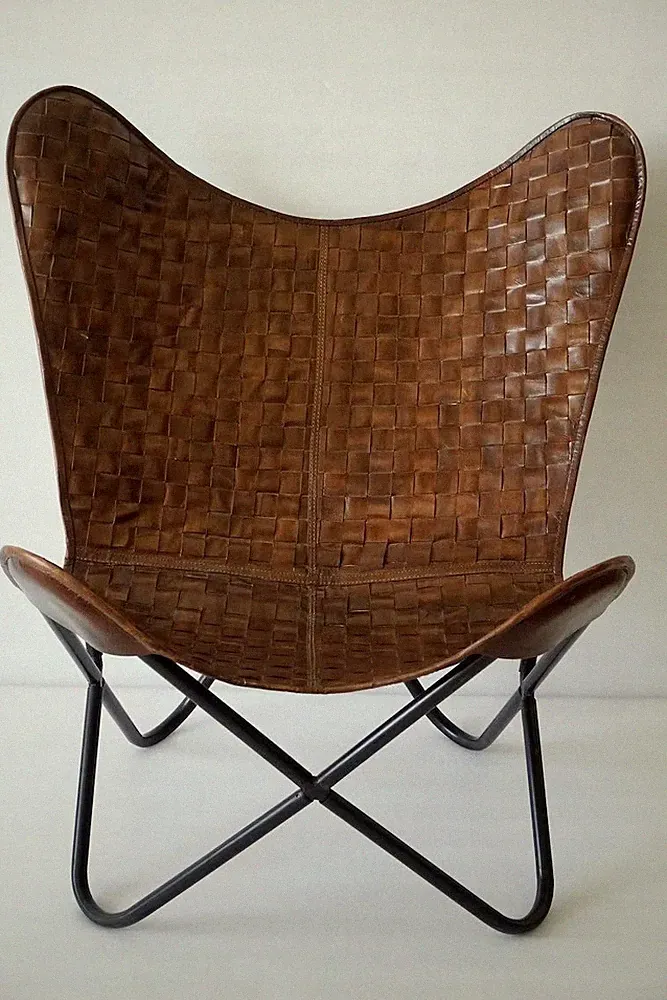 Butterfly Chair Checks Textured Leather Chair Lounge Accent Relax Folding Chair