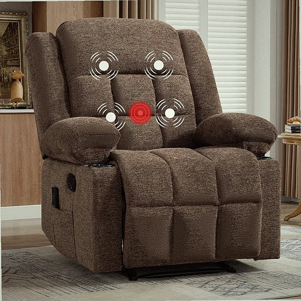 Canmov Manual Recliner Chair with Vibration Massage and Lumbar Heating, Brown