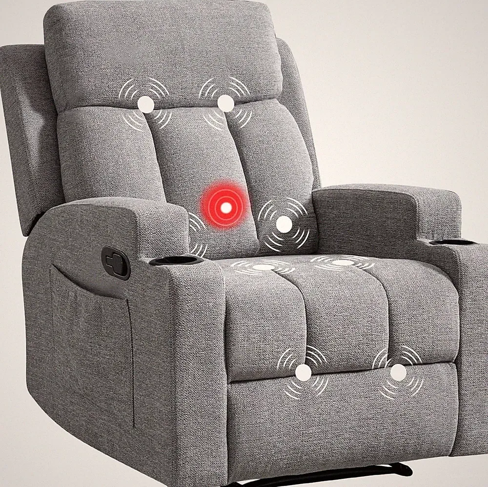 Canmov Soft Fabric Manual Recliner Chair with Massage & Heat, with 2 Cup Holders