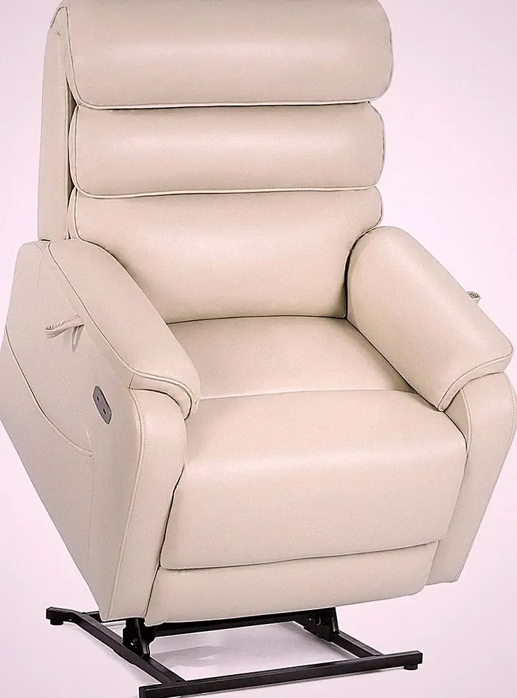 Cream White Wide Lay Flat Power Lift Recliner with Heat, Massage & USB Ports