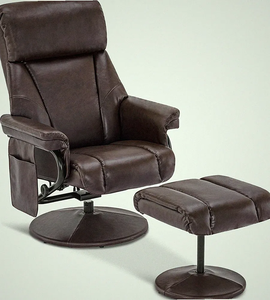 Dark Brown Swivel Recliner with Ottoman & Vibration Massage for Small Spaces