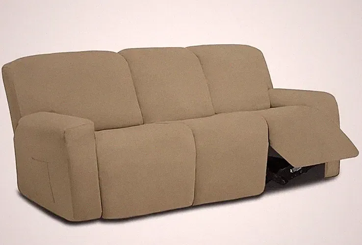 Easy-Going 8pc Microfiber Stretch Slipcover For 3 Seat Recliner-Tan