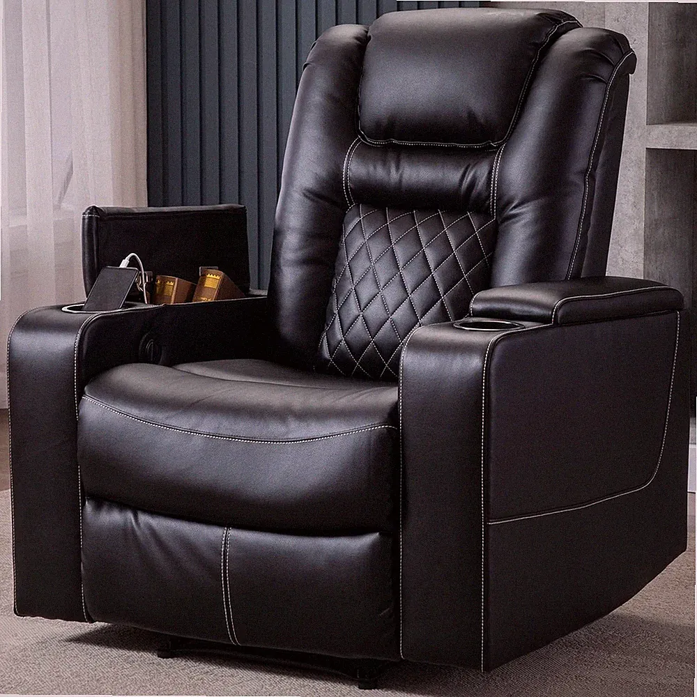 Electric Recliner Chair with USB Ports, Cup Holders & Hidden Storage - Black