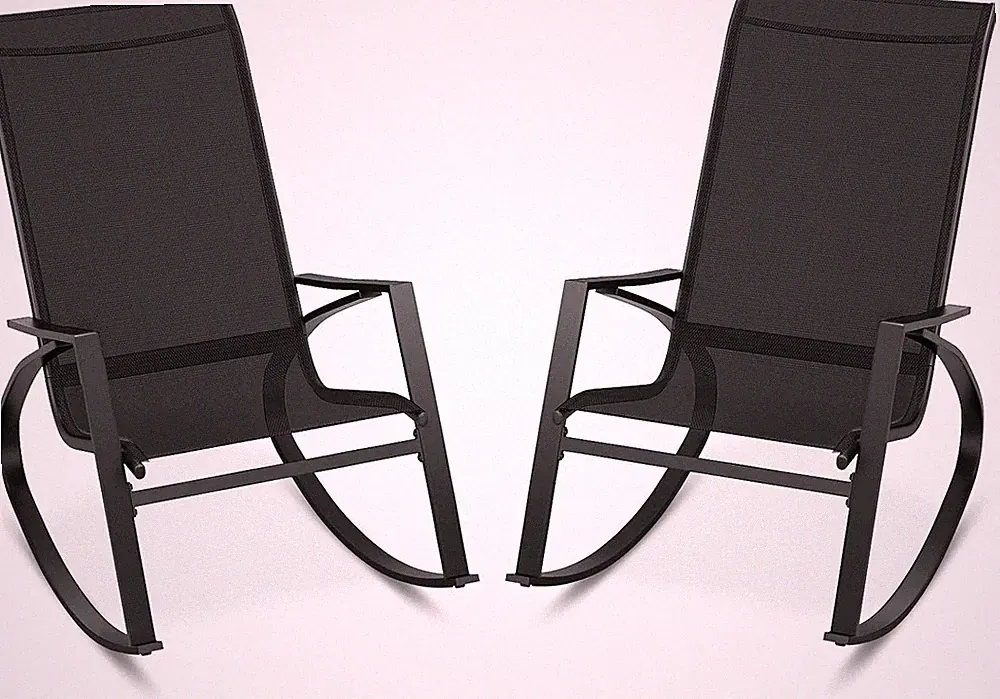 Ergonomic Outdoor Rocking Chair Set of 2 with Non-Slip Mats - Black
