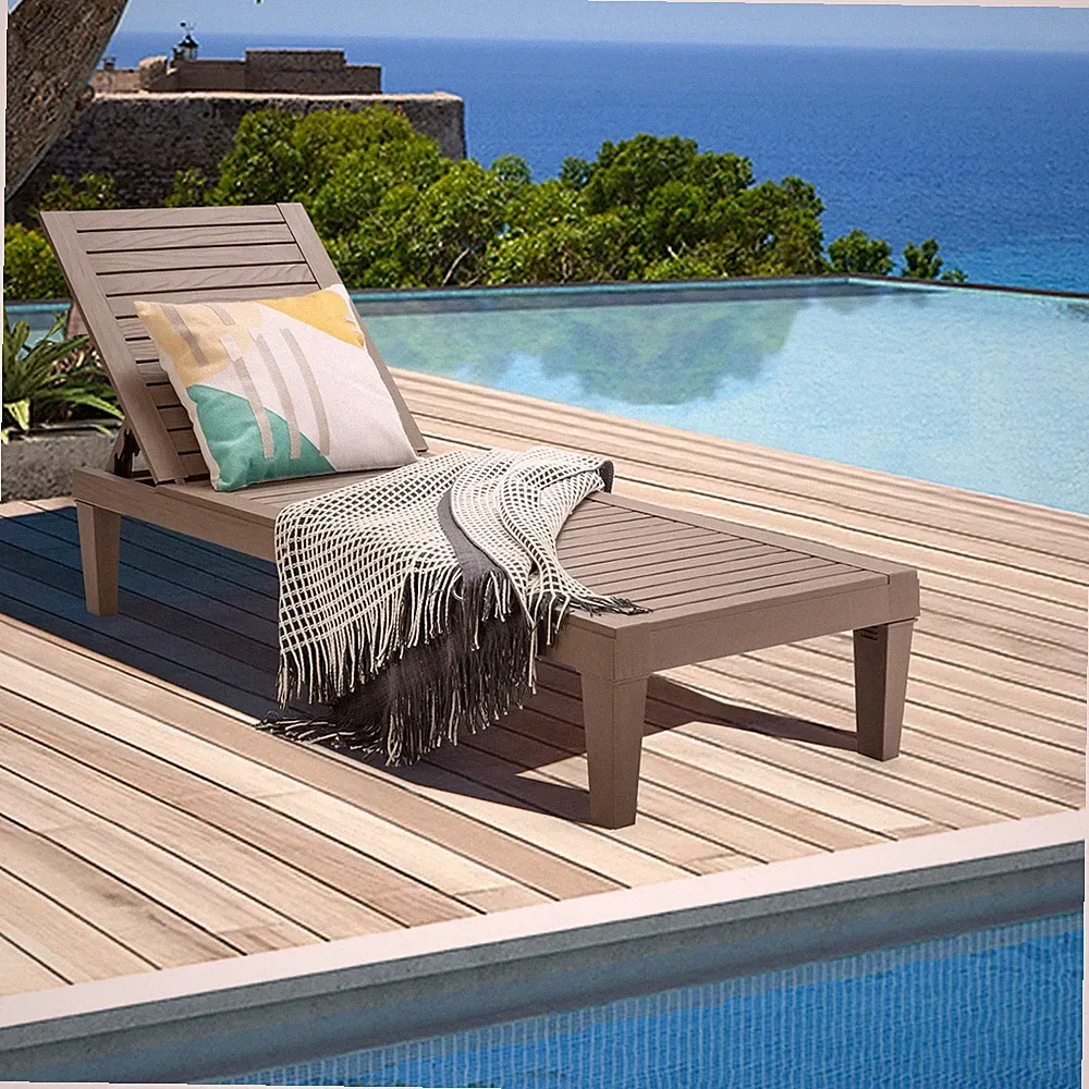 Gymax Patio Outdoor Chaise Lounge Chair Recliner w/ Adjustable Backrest Brown
