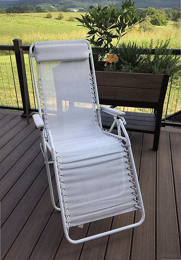 Lafuma Zero Gravity Indoor Outdoor Folding Recliner Chair White Canvas w/Pillow