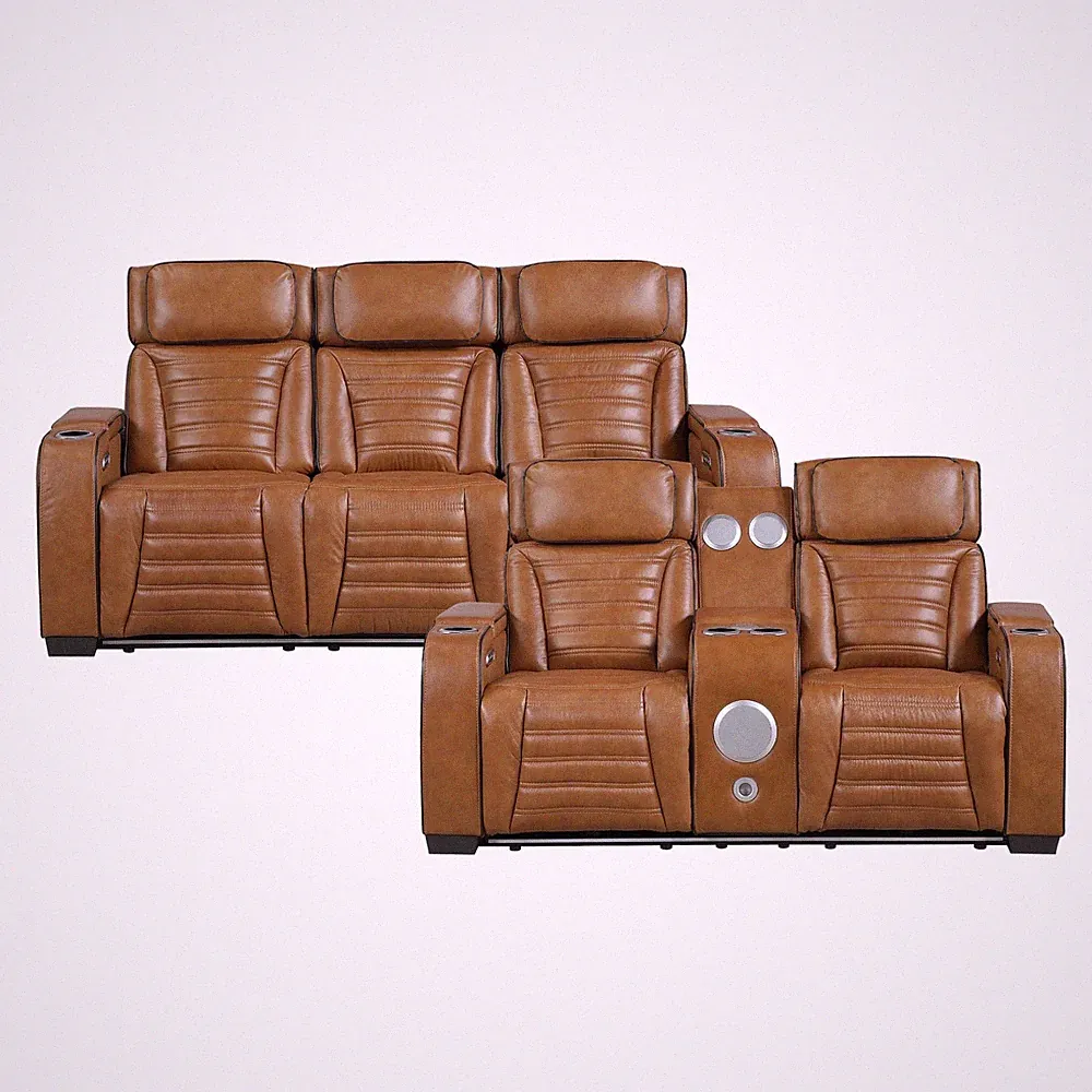 MASSAGE HEATED 2 PC BROWN TOP LEATHER POWER RECLINING SOFA LOVESEAT FURNITURE