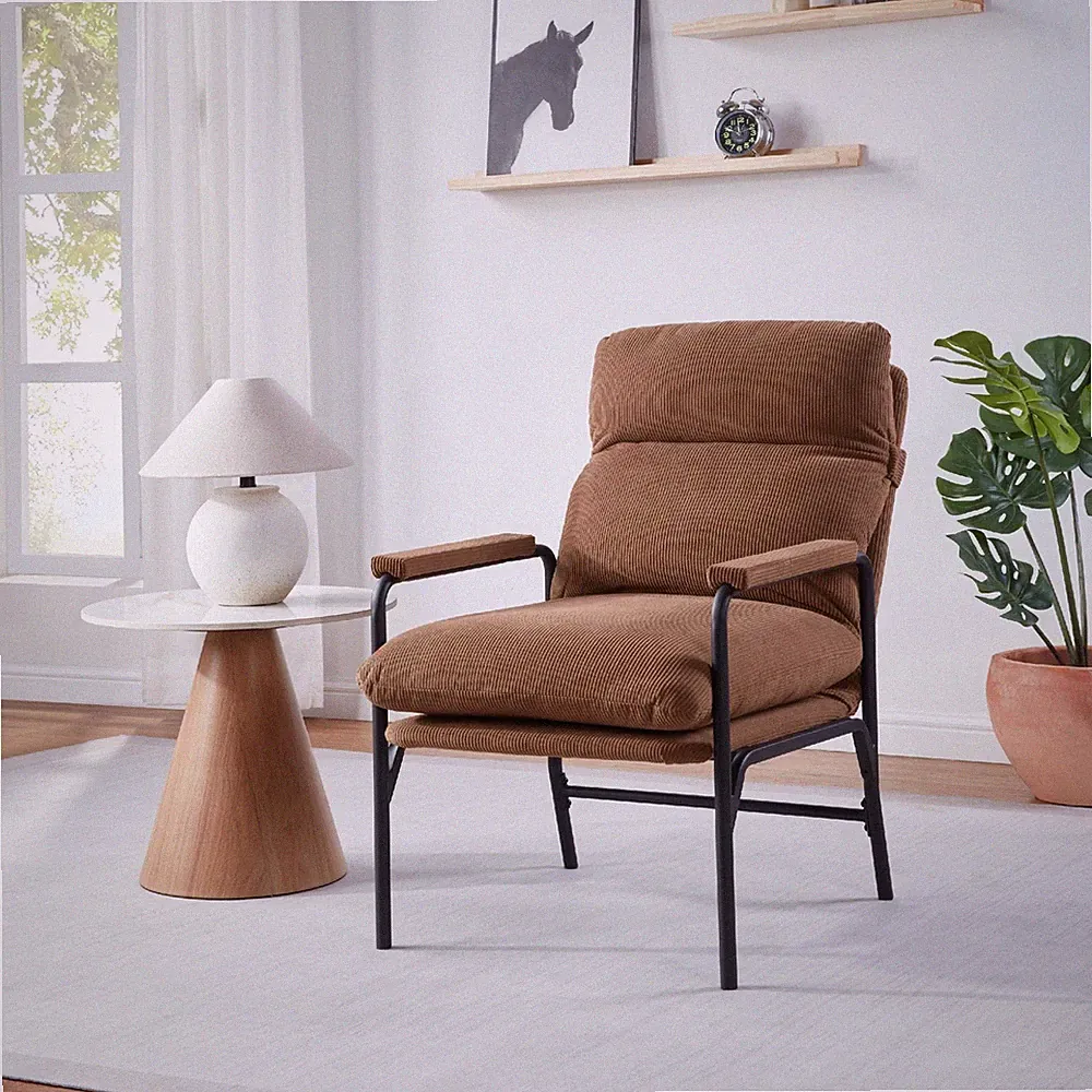 Modern Brown Accent Chair Reclining Chair with Adjustable Backrest Corduroy