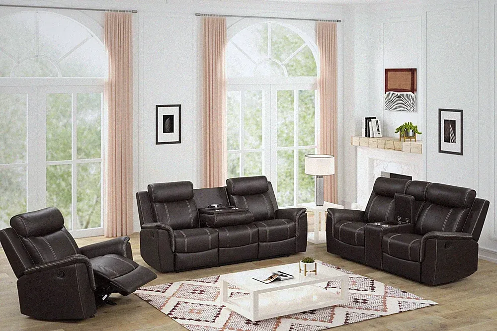 NEW 3PC Sofa Loveseat Chair Fabric Recliner Espresso Brown Living Room Set