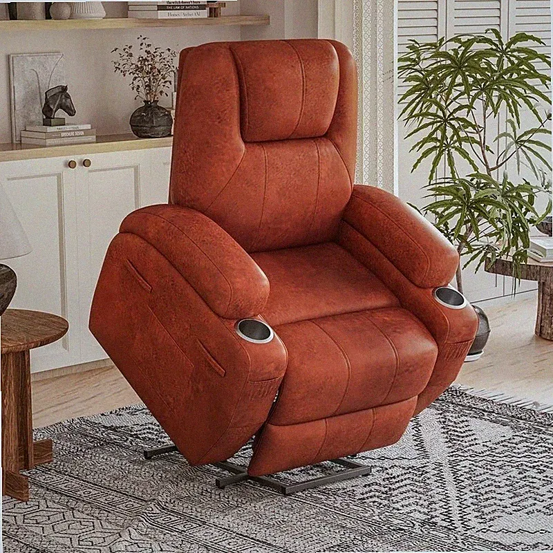 Power Lift Recliner Chair for Elderly with Heat Massage and Cup Holder - Brown