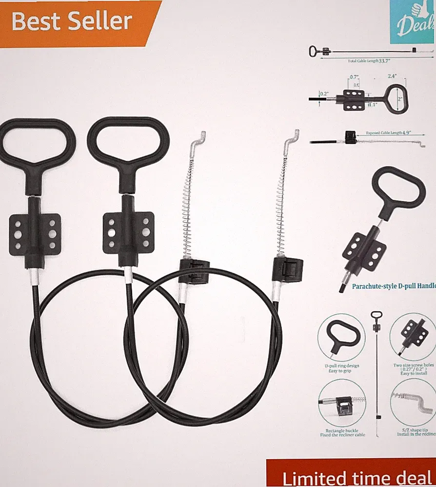 Recliner Cables Replacement - Metal Release Cable - 2 Pack - 33.7" Total Length