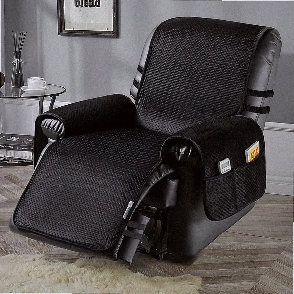 STONECREST Water Resistant Velvet Recliner Chair Cover - Black/Grey 25" Regular