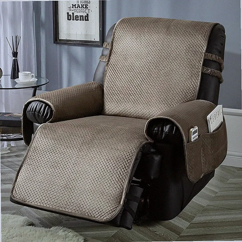 STONECREST Water Resistant Velvet Recliner Chair Cover - Brown/Grey, Oversized