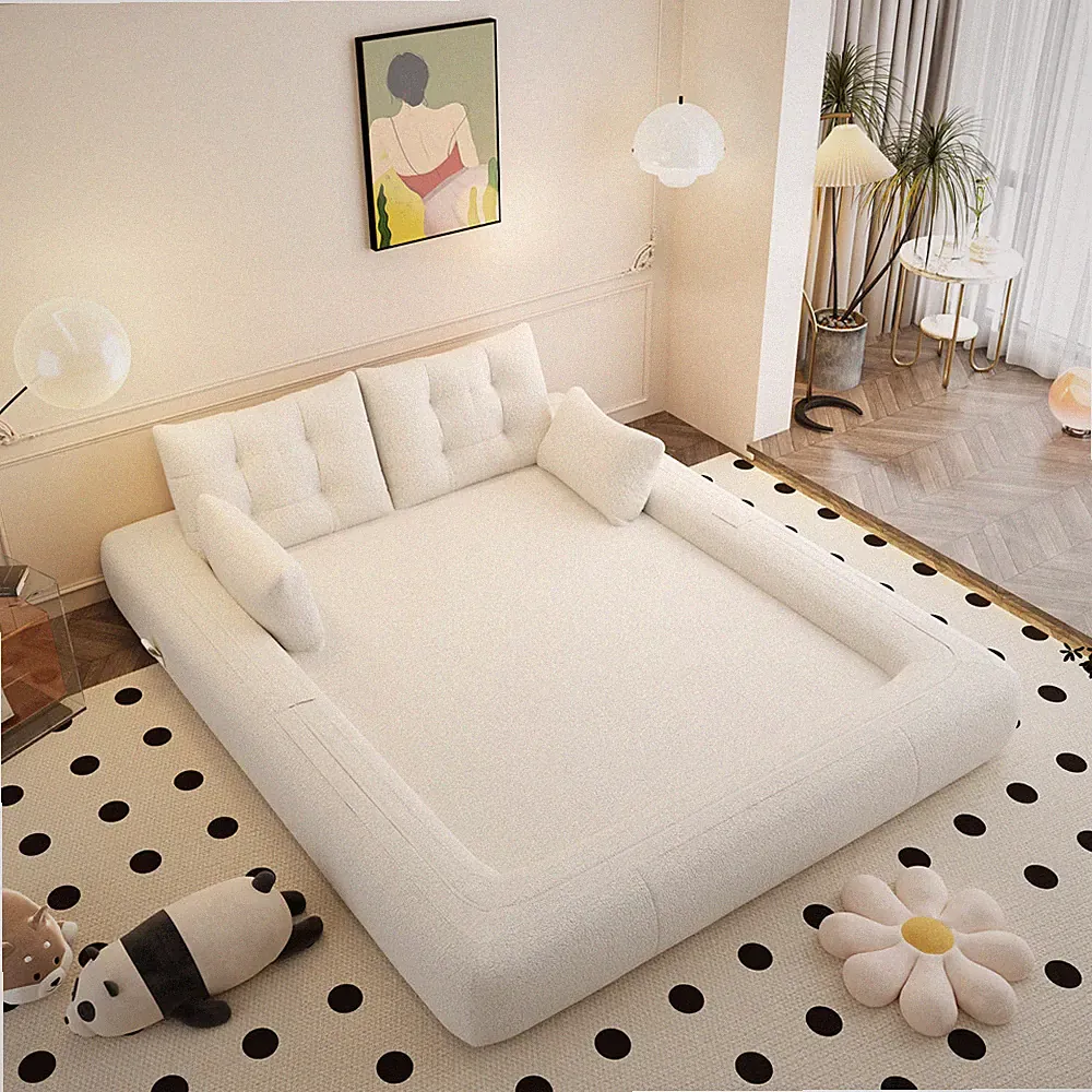 Upholstered Sofa w/Pull Out Bed, Sleeper Sofa Bed Couch Chaise Lounge Guestbed